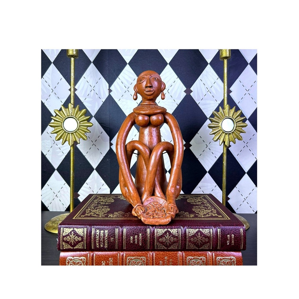 Vintage Terracotta Female Figure Sculpture African Inspired Folk Art 10"